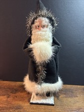 Elaine Roesle Belsnickle Santa Figurine #17N. Black Coat Fur Trim Signed NICE picture