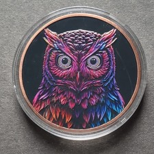 5 AVDP OZ .999 Fine Copper Round Owl Design Colorized w/ Capsule picture