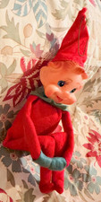 Vintage ELF PIXIE Knee Hugger 4” Felt Christmas Ornament Delta Japan MCM picture