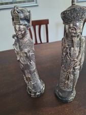 Vintage Italian 800 Silver Laminated Chinese Emperor & Empress Statues picture