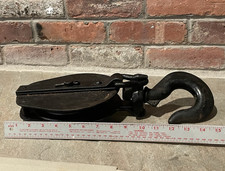Antique/Vtg 15” XL Ship Pulley Block/Cast Iron w Hook 14Lbs Industrial/Maritime picture