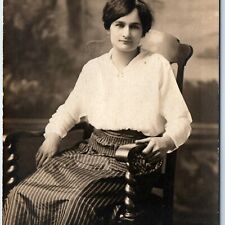 c1920s Detroit, MI Woman Lady Sitting RPPC Real Photo Postcard Chas J Merz A121 picture