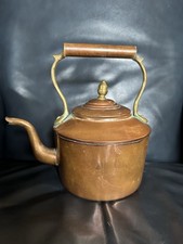 Antique 1800’s British English Copper & Brass Tea Kettle Acorn Finial “B” Mark picture