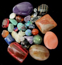 30+Pcs Assorted Stones & Beads. Mixed Bulk Natural Stones or Jewels picture
