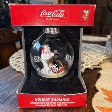 Coca-Cola Polar Bear Illuminated Glass Ornament Holiday Radiance #109888 picture