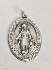 Vintage Sterling Silver Catholic Miraculous Medal Pendant, Virgin Mary picture
