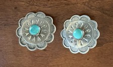 Vintage Two Native American Navajo Sterling Silver Turquoise Concho Buttons picture