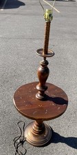 Vintage Mid Century Modern MCM Floor Lamp Wood W/Metal Details Side Table picture