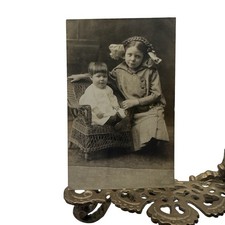 Vintage C1910s Girl Baby Wicker Chair RPPC Real Photo Postcard AZO 3.5x5.5 picture