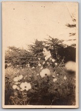 Man in Garden 1920s Snapshot Photograph Flowers Outdoor Candid Portrait picture