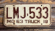 1963 Missouri TRUCK License Plate LMJ-533 picture