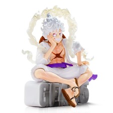 One Monkey D Luffy Gear 5 White Hair Sitting Figure Statue Toy Gift Anime Figura picture