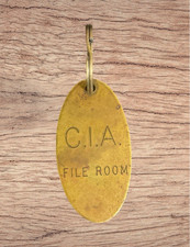 RARE C.I.A. File Room Gold Tone Engraved Vintage Brass Keychain picture