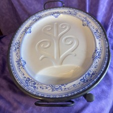 Antique Victorian Blue/White Transferware Hot Water Meat Platter Venison Warmer picture