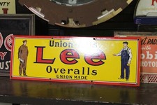 RARE LEE OVERALL UNION MADE DEALER PORCELAIN METAL WORK WEAR DENIM JEANS CLOTHES picture
