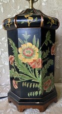 RARE Octagonal Chinoiserie Oriental & Floral WILDWOOD LAMP Wood - Gorgeous As-is picture