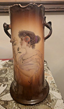 Antique IOGA Warwick Porcelain Hand Painted Portrait Vase A-17 1883-1913 picture