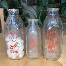 3 Vintage BEST’S Clear Glass Milk Bottles Dairy Farms Pasteurized 2 Qts 1 Pint picture
