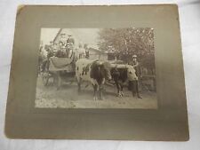 antique cabinet photo Street Fair 1911 oxen pulled cart people in costumes RARE  picture