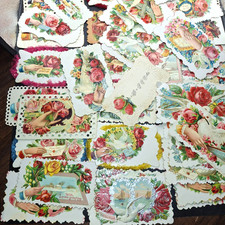 73 Antique Victorian Calling Cards Die Cut Scrapbook Ephemera Floral Hands Name picture