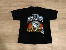 Vintage Florida Marlins T Shirt Men XL Black Short Sleeve MLB Logo 90s picture