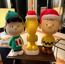 Peanuts Lighted Christmas Figurines Set of 3 Lucy Woodstock Charlie Brown, NWT picture