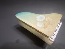 Vintage Genuine Italian Alabaster Trinket Box Hinged Lid Floral Marble,goldtrim picture