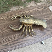 Large Antique Brass Lobster Figurine with Hidden Storage Box Nautical Decor VTG picture