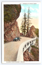1910 Eagle Creek Bridge Columbia River Highway Troutdale OR Postcard Old Car Dog picture