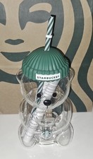 🎄 NIB Rare Starbucks Glass Teddy Bear Cup 🧸Holiday Viral Collectible picture