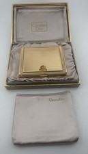 Vintage Christian Dior Ribbed GOLD-TONE Square Powder Compact Mirror. New picture