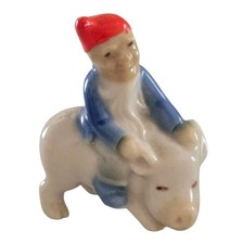 Vintage Wade Whimsies England Miniature Gnome Riding Pig Figurine picture