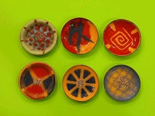 Vintage MCM Enamel on Copper Trinket Dish 6 Piece Lot - 2.75