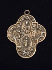 Vintage Sterling Silver Beautifu Saint Cross Pendant Protection Prayer Catholic picture