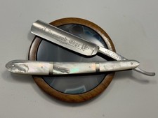 Vintage Excellent 5/8” Collins De Luxe MOP Best Silver Steel Razor Shave Ready picture