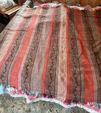 HUGE Antique Paisley Shawl Piano Scarf Throw Fringe Kashmir 114 x 63 picture