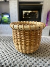 Vintage MINIATURE Small BASKET Handmade Splint Woven 3” Tall picture