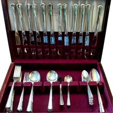 Holmes & Edwards Pageant 1927 Silverplate Flatware 52 Pc Set Wood Chest picture