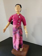 Indian Asian Figurine Lady in Pink Dress Wood Base picture