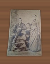Antique Victorian Cabinet Card Photo Couple c1890 Man Woman Studio Portrait picture
