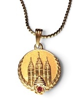 LDS Young Women Personal Progress Temple Pendant Red Stone Chain Gold Tone EUC picture