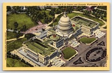 Washington D.C. Air View Capitol Building Vintage Linen Postcard picture