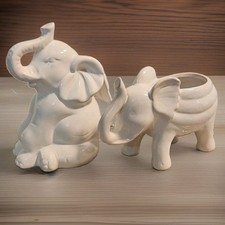 White Ceramic Elephant Angel Figurine And Planter/ Candle Holder SET picture