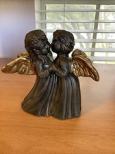Vintage Otigari Kissing Angels Candlestick Ceramic, Golden Wings picture
