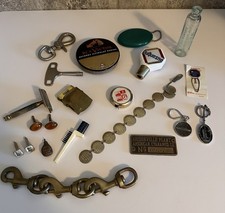 Vintage Junk Drawer 20+ Lot Advertising, RCA, Bottle, Razor Cufflinks Brass MORE picture