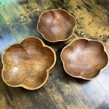 Lot Of 3 Vintage Monkey Pod Wood Bowls Floral Shape 7.5” & 9” Made Philippines picture