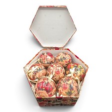 Box of (6) Vtg. Victorian Decoupage Paper Mache Christmas Tree Ornaments 2 3/4
