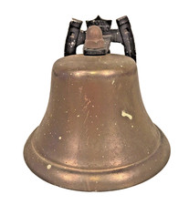 Vtg Cast Metal Bell by Bevin Patio w/ Clapper w/ Cast Metal Horsehoe Wall Backer picture