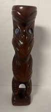 Vintage Maori Tiki Kauri Wood Hand Carved In Aotearoa, NZ  Abalone Shell Eyes picture