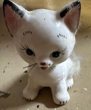 1959 Vintage Bradley Kitten Figurine With Fur Kitsch Rare And Adorable picture
